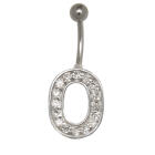 Belly button body jewelry piercing in ABC design with zirconia - letter O,1.6x6mm / 1.6x8mm / 1.6x10mm / 1.6x12mm / 1.6x14mm