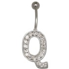 Belly button body jewelry piercing in ABC design with zirconia - letter Q,1.6x6mm / 1.6x8mm / 1.6x10mm / 1.6x12mm / 1.6x14mm