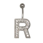 Belly button body jewelry piercing in ABC design with zirconia - letter R,1.6x6mm / 1.6x8mm / 1.6x10mm / 1.6x12mm / 1.6x14mm