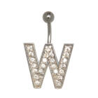 Belly button body jewelry piercing in ABC design with zirconia - letter W,1.6x6mm / 1.6x8mm / 1.6x10mm / 1.6x12mm / 1.6x14mm