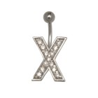 Belly button body jewelry piercing in ABC design with zirconia - letter X,1.6x6mm / 1.6x8mm / 1.6x10mm / 1.6x12mm / 1.6x14mm