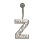 Belly button body jewelry piercing in ABC design with zirconia - letter Z,1.6x6mm / 1.6x8mm / 1.6x10mm / 1.6x12mm / 1.6x14mm