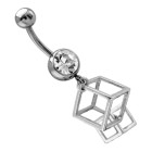 Curved navel piercing, transparent crystal, attached mini cage