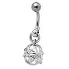 Piercing curved navel with transparent crystal and ball cage