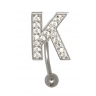 Letter navel piercing K with steel or titanium banana, 1.6x6mm / 1.6x8mm / 1.6x10mm / 1.6x12mm / 1.6x14mm