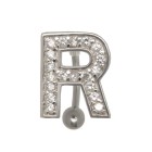 Belly button body jewelry piercing in ABC design with zirconia - letter R, 1.6x6mm / 1.6x8mm / 1.6x10mm / 1.6x12mm / 1.6x14mm