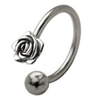 Front circular barbell with rose blossom design in different sizes