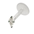 Bioplast push-in labret with small oval crystal stone 1.2x6mm / 1.2x8mm / 1.2x10mm