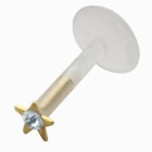 Bioplast push-in labret with gold-plated star, 1.2x6mm / 1.2x8mm / 1.2x10mm