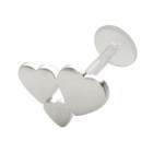 Bioplast labret with three hearts, 1.2x6mm / 1.2x8mm / 1.2x10mm