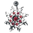 Shield for navel piercing 925 sterling silver aggressive sun studded with Swarovski stones