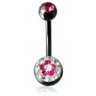 Crystalline navel body jewelry piercing, FLORAL with jeweled screw ball