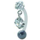Navel piercing 1.6x12mm with clear crystal
