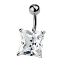 Navel piercing with a large square clear zircon