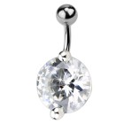 Belly button piercing with round clear zircon, maxi size