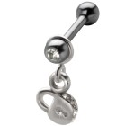 316L steel helix ear piercing 1.2x6mm, LOCK pendant