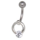 Belly button piercing with clear crystal, chicly attached