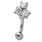 Belly button piercing with clear crystal, three times chic