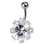 Navel piercing with round clear zircon, giant flower
