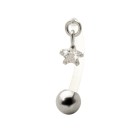 Belly button piercing with PTFE bar, 1.6x12mm with clear mini crystal star