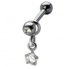 316L steel helix ear piercing 1.2x6mm, crystal star pendant