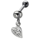 316L steel helix ear piercing 1.2x6mm, HEART pendant, romantic