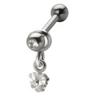 316L steel helix ear piercing 1.2x6mm, HEART pendant crystal
