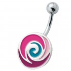 Navel piercing with enamelled design, soft ice cream red