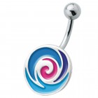 Belly button piercing with enamelled design, soft serve blue