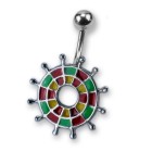 Navel piercing with enamelled design, red darts