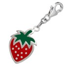 Pendant strawberry made of 925 sterling silver, red and green enamelled