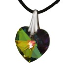 Swarovski crystal heart reflective green with a cord chain