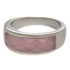 Steel ring with pink synthetic stone