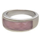 Steel ring with pink synthetic stone