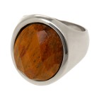 Steel ring with a synthetic stone in shades of brown