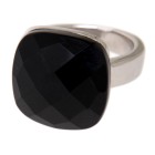 Steel ring with a black synthetic stone in black
