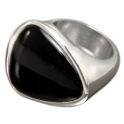 Steel ring with black glass stone