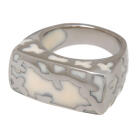 Steel ring with white acrylic and floral pattern