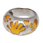 Steel ring with yellow acrylic colored areas 033