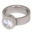 Polished stainless steel ring with a large 6mm wide crystal stone