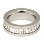 Steel ring with many clear zirconia 070