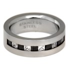 Steel ring with clear and black zirconia