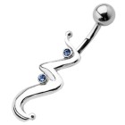 Belly button piercing with wave design with 2 crystals and swing