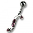 Belly button piercing with wave design with 5 crystals