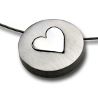Two-part round pendant made of stainless steel, heart element inside