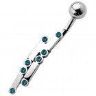 Belly button piercing with wave design with 8 crystals