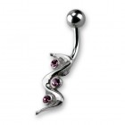 Belly button piercing with wave design with 3 crystals