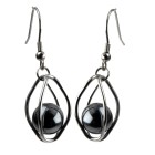 Drop earrings with steel ball in hematite