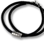 Leather necklace in black, 45cm - steel element olive