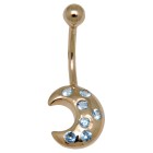 9ct gold crescent moon body piercing with light blue crystals